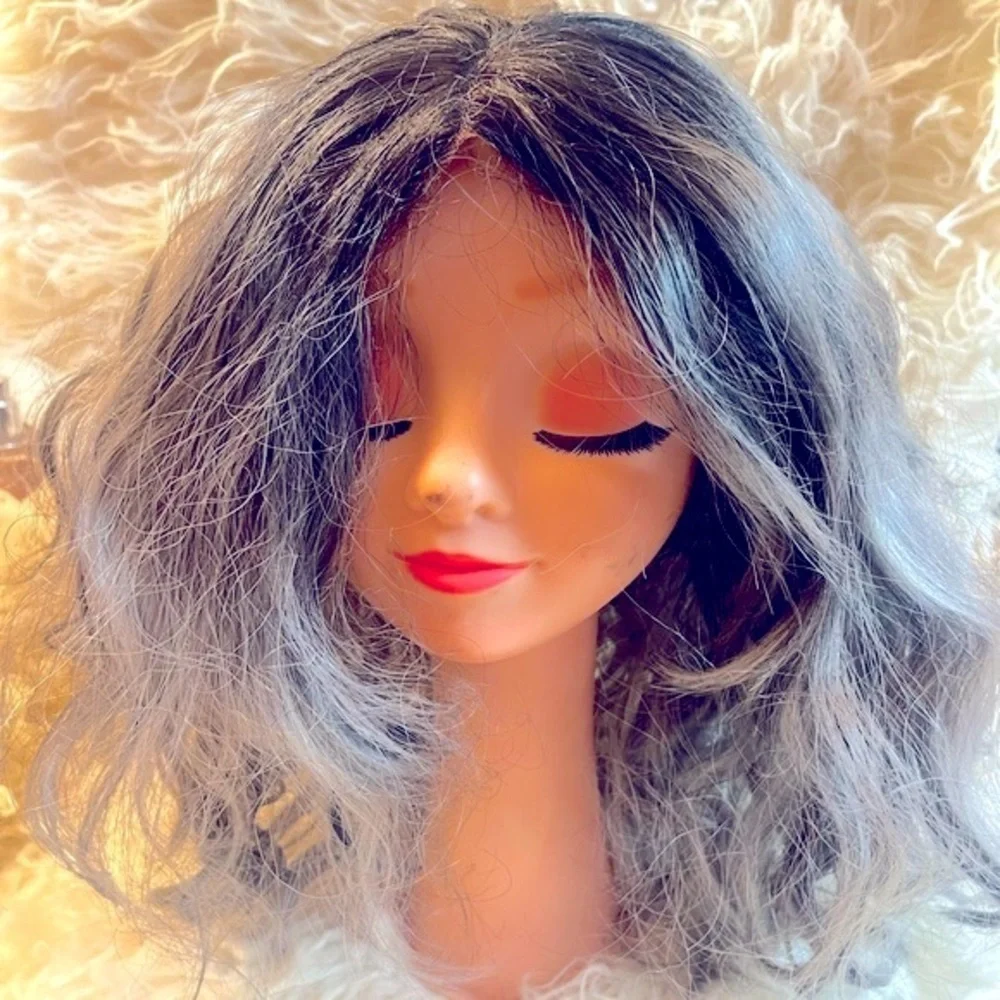 Sepia Short Wavy Salt and Pepper Bob Wig - Curly Full Cap